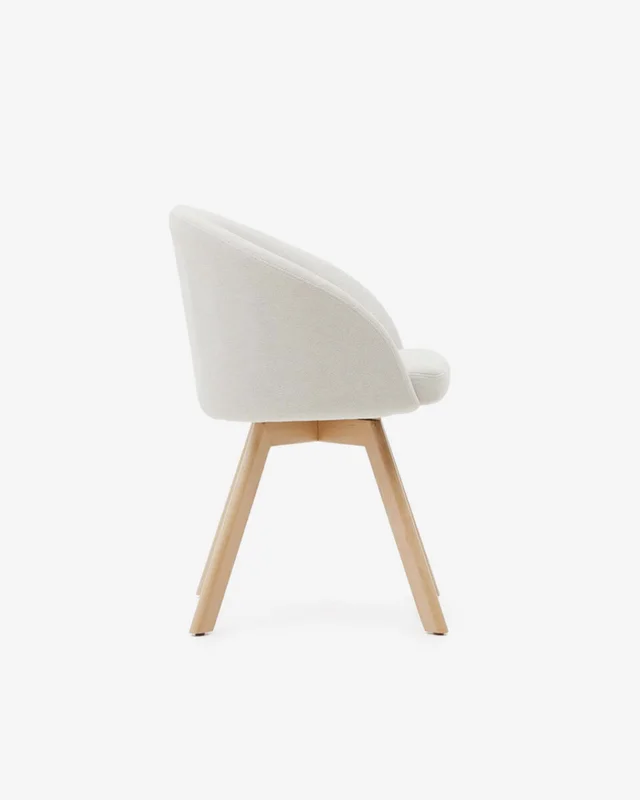 Silla giratoria Marvin - chenilla beige y patas de madera maciza de haya acabado natural en Beige - Sillas, Uruguay | Kavehome, vista 6