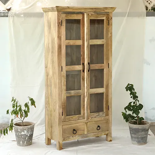 A120 Vitrina aparador 90x40x180 en Madera natural - Aparadores y recibidores, Uruguay | Victoriana