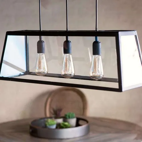 LAMPARA DE TECHO - HIERRO Y VIDRIO - 3 LUCES en Negro - Lámparas colgantes, Uruguay | La Iberica
