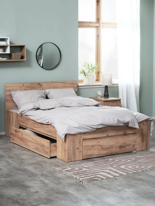 Estructura cama LIMFJORDEN 2 Plazas 140x190 3 cajones roble en Madera natural - Dormitorio, Uruguay | JYSK