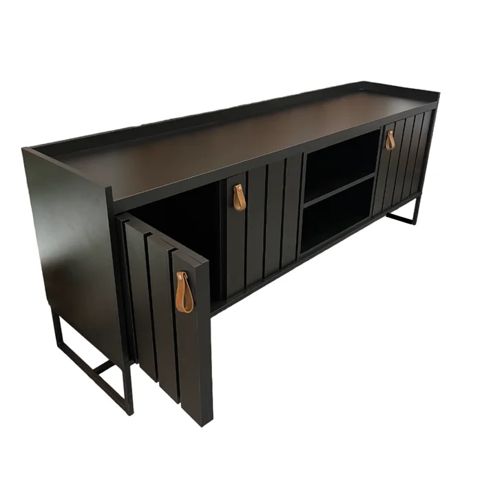 Rack Trendy 140 cm - Negro en Negro – Material: MDP – Marco de acero al carbono de 15 mm – Pintura metalizada - Muebles para TV, Uruguay | Berna home, vista 2