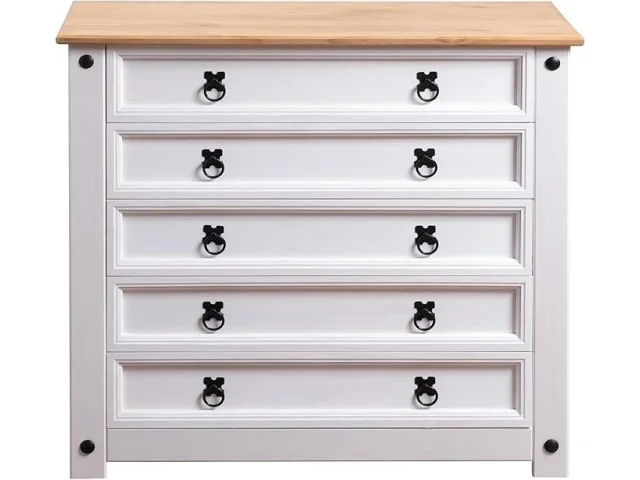 Comoda 5 cajones Cera/Blanco LINEA CORONA MADERA en BLANCO CERA - Cómodas, Uruguay | Que Sal Muebleria