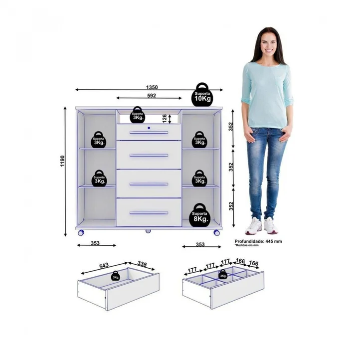 Cómoda Zapatera Versatil 2 Puertas 4 Cajones - Blanco en Blanco - Cómodas, Uruguay | Rústico Hogar, vista 4