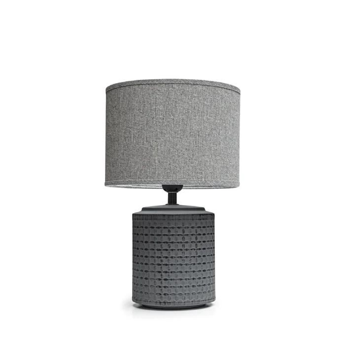 LAMPARA DE MESA BASE PORCELANA GRIS. 23X23X38CM en Gris - Lámparas de mesa, Uruguay | Koz