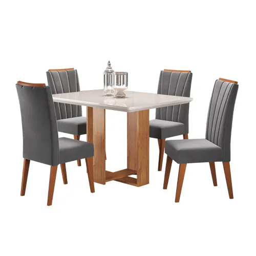 Juego Comedor Mesa 4 Sillas Carvalho/blanco Vicenza en MIEL OFF WHITE - Mesas de living, Uruguay | Soy Hogar