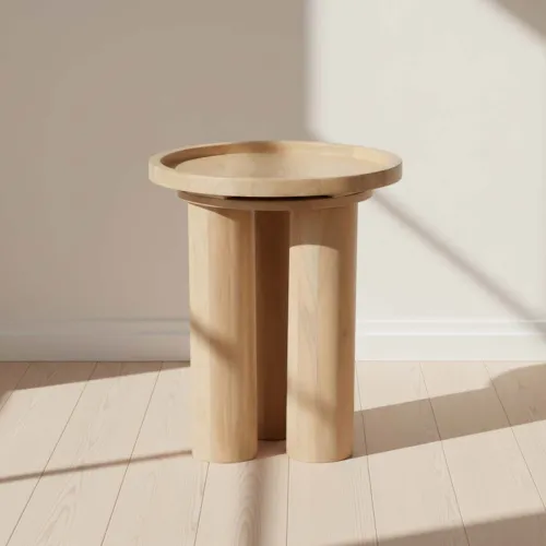 Mesa Auxiliar Mdf-y-madera Natural-beige Cylinder Natural en Madera natural - Mesas de living, Uruguay | Divino