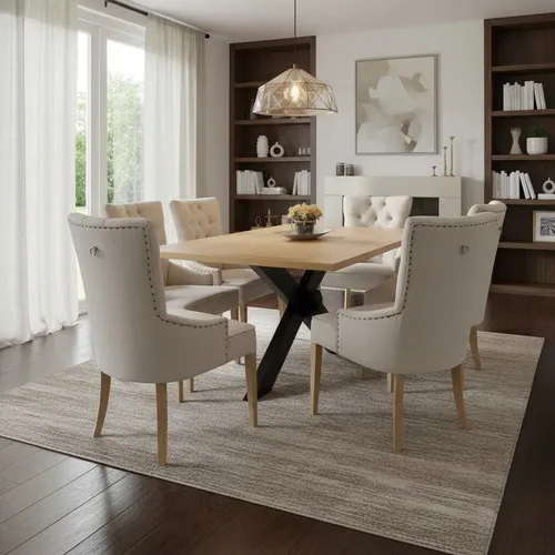 Juego Comedor Madera Ozark Home Griego 6 Sillas Capitoneadas A Eleccion en Madera natural - Mesas de comedor, Uruguay | Ozark Home