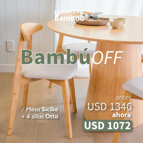 Mesa Sicilia + 4 sillas Otta en Madera natural - Muebles, Uruguay | Uruguay Bamboo