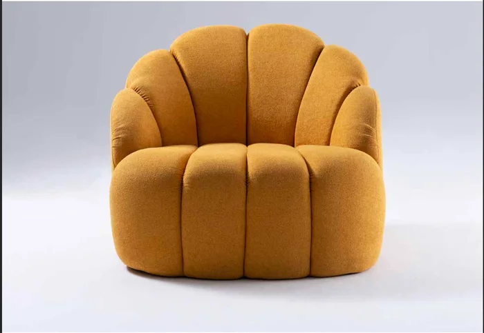 Poltrona Sunshine en Lino Aqua, Super boucle Creme, T36 - Boucle Gold - Butacas, banquetas y puffs, Uruguay | Casa Brava