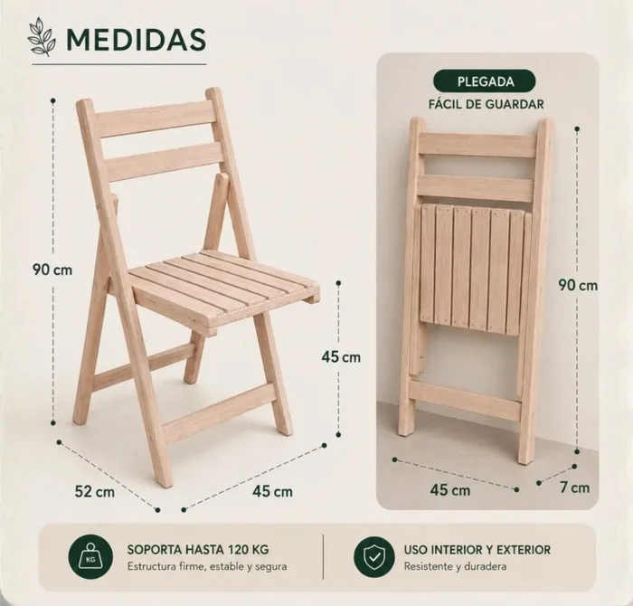 Silla Plegable Madera Eucaliptus en Madera natural - Sillas, Uruguay | La Cueva Muebles, vista 2