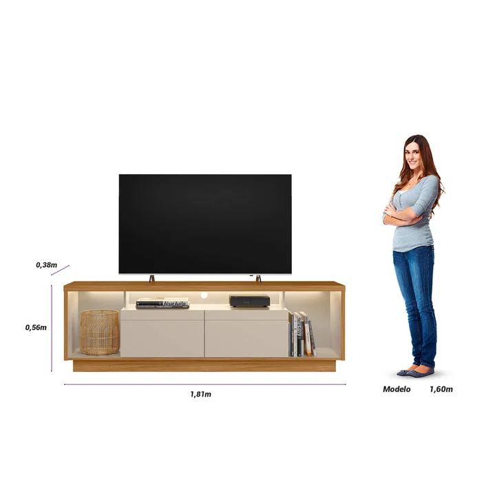 Rack tv Sala Cronos 180cm con tira Led MDF/MDP en Madera natural - Muebles para TV, Uruguay | Balton, vista 13