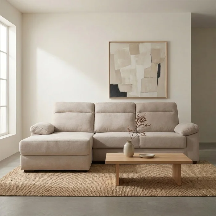 Rinconera Owen - Tela Microfibra - Chaise izquierdo - 12072 (Beige) en Beige - Sillones y sofás, Uruguay | NYR, vista 2