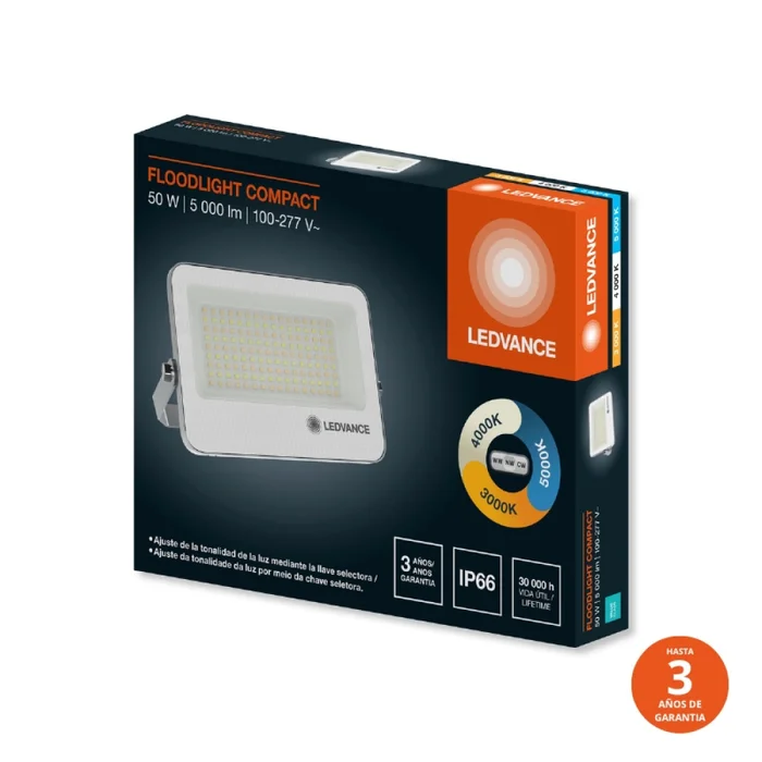 Foco LED LEDVANCE Compact IP66 50W CCT Blanca en Blanco - Lámparas colgantes, Uruguay | Serlux, vista 2