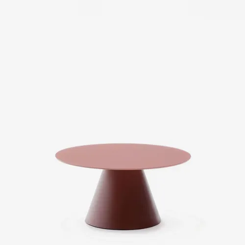 Mesa de centro Wilshire cristal templado glaseado y acero acabado pintado - terracota mate Ø80cm en Rojo - Mesas de living, Uruguay | Kavehome