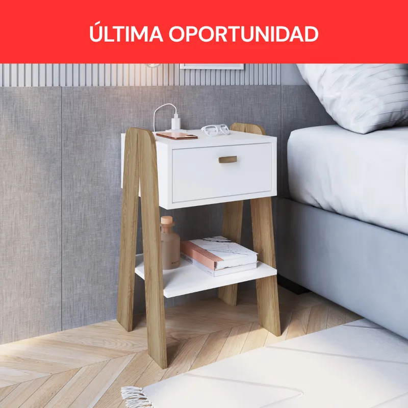 Mesa de Luz con Enchufe – Blanca - Mesas de luz, Uruguay | RM Muebles y Deco