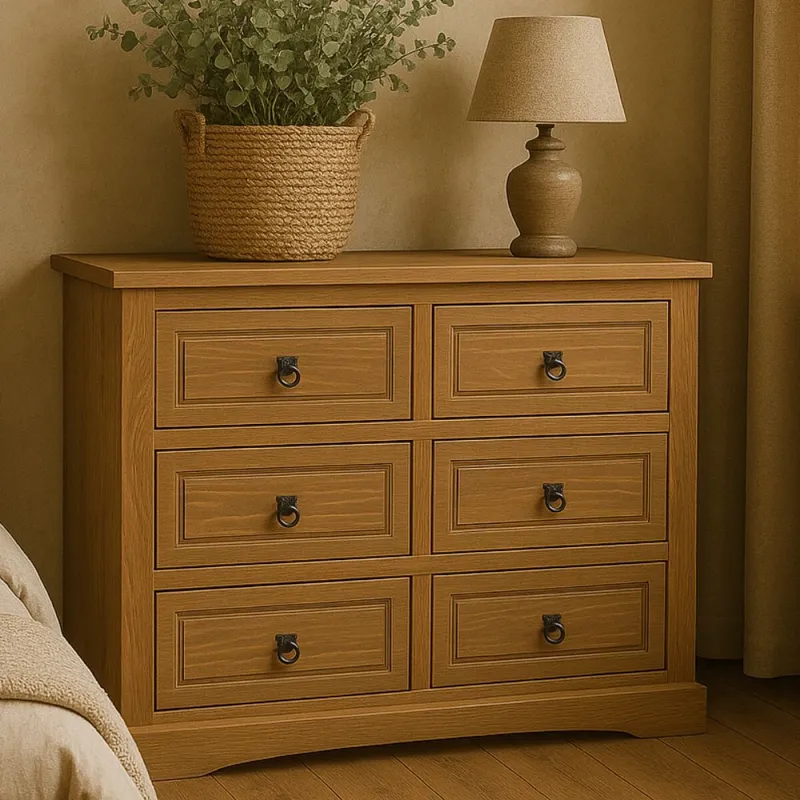 Cómoda 6 Cajones Línea Naturale - Blanco/Roble en Multicolor - Cómodas, Uruguay | La Cueva Muebles