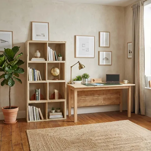 Biblioteca + Escritorio Campos en Madera natural - Escritorios y sillas de escritorio, Uruguay | Divino