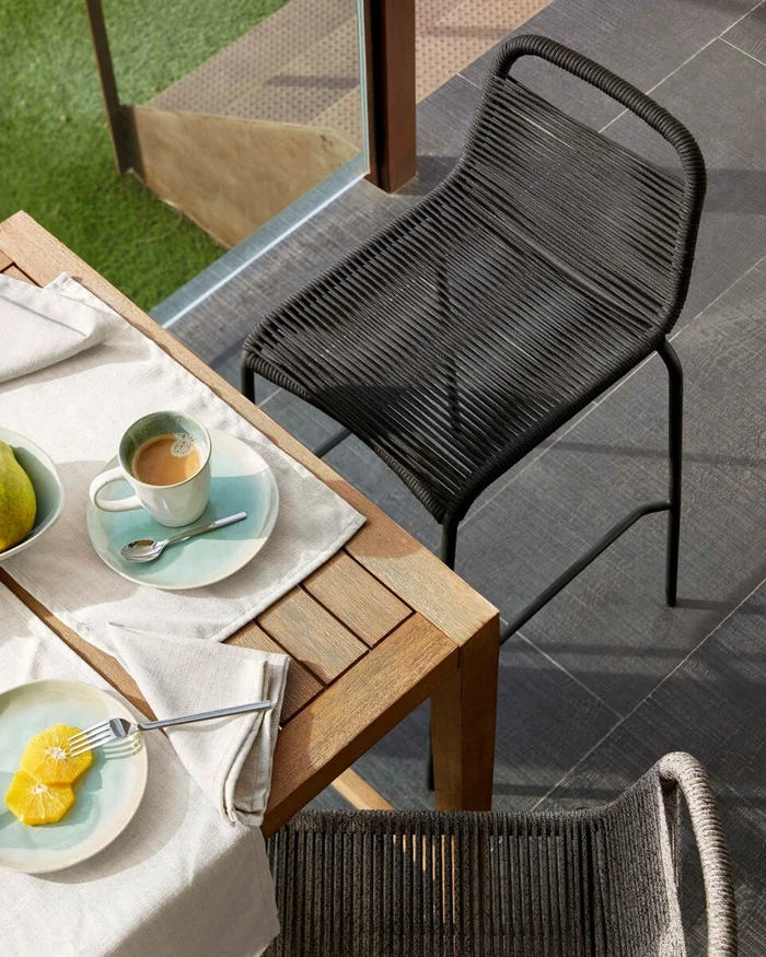 Taburete Lambton de cuerda - negro y acero con acabado negro altura 62 cm en Negro - Butacas, banquetas y puffs, Uruguay | Kavehome, vista 2