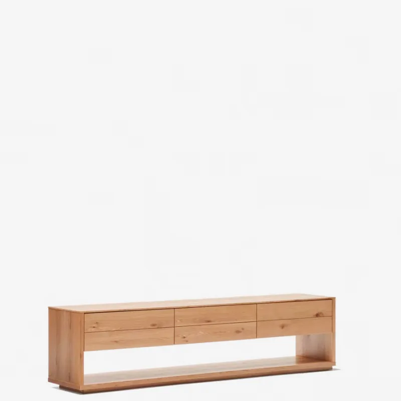 Mueble TV Alguema 3 cajones en chapa de roble con acabado natural 200 x 50 cm en Madera natural - Muebles para TV, Uruguay | Kavehome