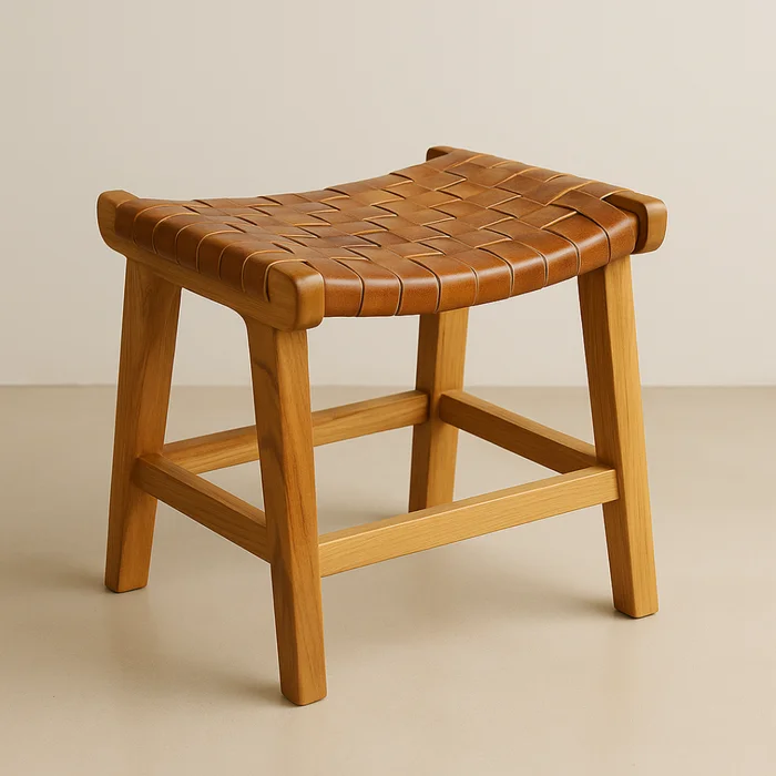 Banco de Teca y Cuero Vegetal Mali | Casakos en Madera natural - Butacas, banquetas y puffs, Uruguay | Casakos, vista 7