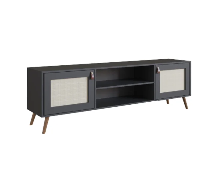 Rack Praga 140 cm - Negro con Esterilla en Gris - Muebles para TV, Uruguay | Berna home