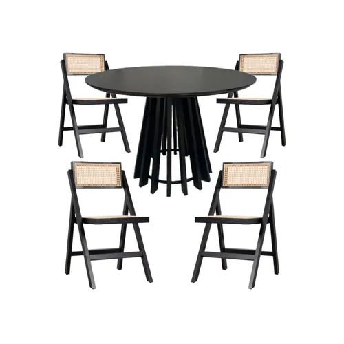 Juego de Comedor Mesa Redonda Negra Pipa 110cm con Sillas Motala Negras de Madera - Sillas, Uruguay | Berna home