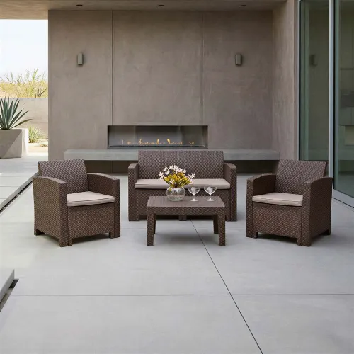 Set De Living Marrón Polipropileno Tropea en Marrón - Muebles para el exterior, Uruguay | Divino