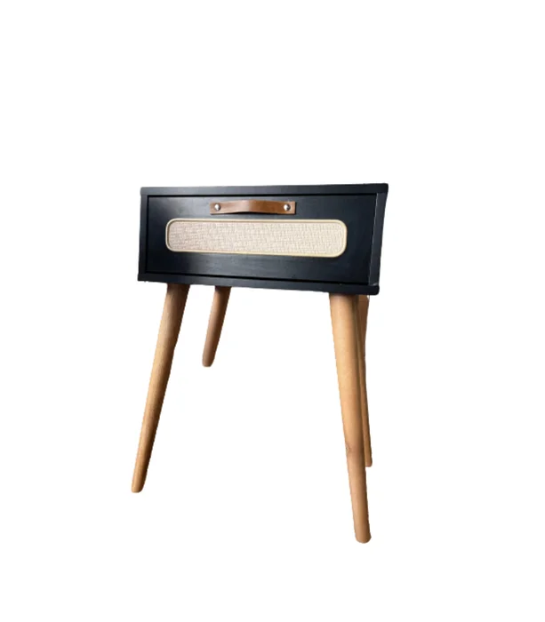 Mesa de Luz Praga - Negra con Esterilla en Negro - Mesas de luz, Uruguay | Berna home