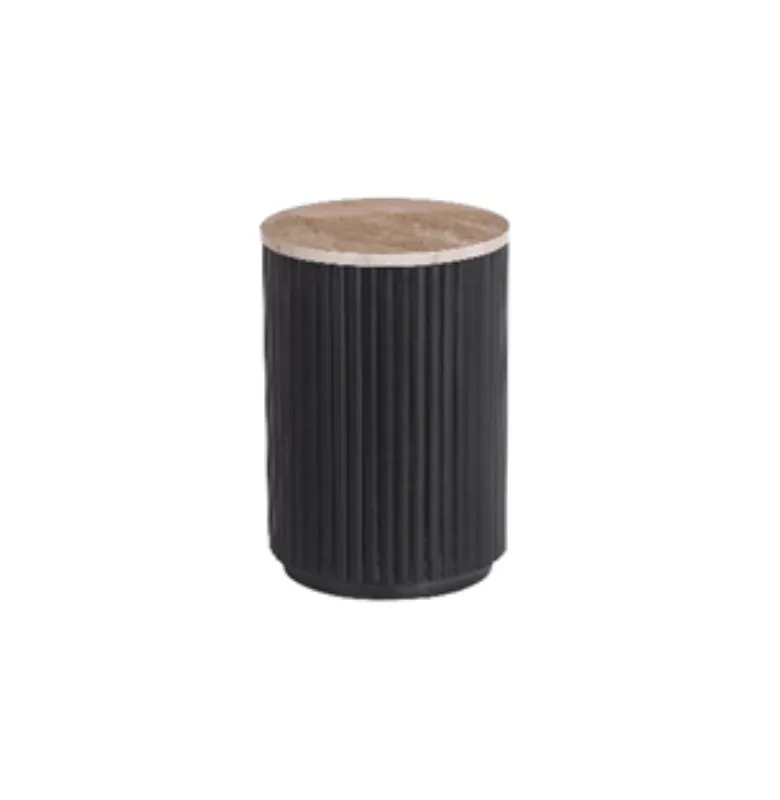 MESA LATERAL VERONA CILINDRO MADERA CHARCOAL Y MARMOL BLACK MARCINO en Negro - Mesas de arrimo, Uruguay | Masinfinito Casa