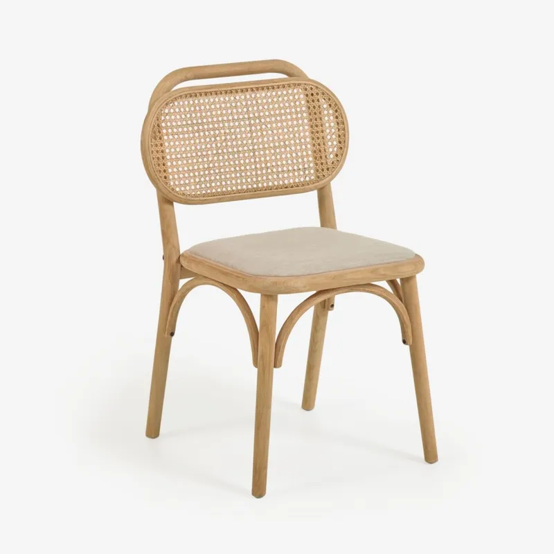 Silla Doriane de madera maciza - de roble acabado natural y asiento de tela en Madera natural - Sillas, Uruguay | Kavehome