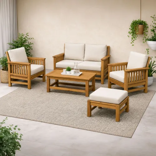 Set De Living Madera-de-teca Natural-beige Taki en Madera natural - Muebles para el exterior, Uruguay | Divino
