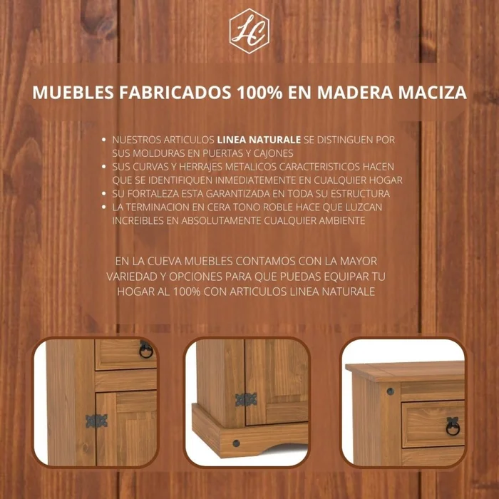 Aparador 5c+2p Línea Naturale - Roble en Madera natural - Aparadores y recibidores, Uruguay | La Cueva Muebles, vista 2