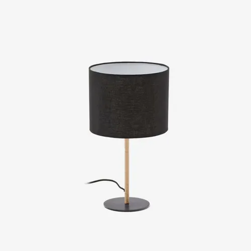 Lámpara de mesa Pina de metal y ratán con pantalla de algodón negro en Madera natural - Lámparas de mesa, Uruguay | Kavehome