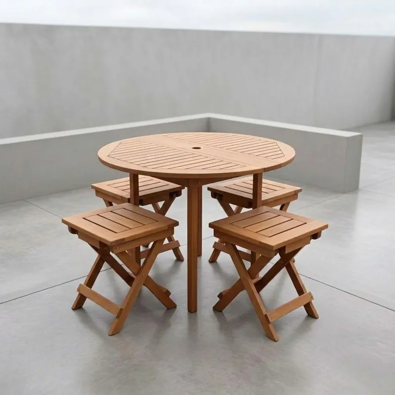 Set De Comedor Exterior Madera-meranti Natural-beige Kona en Madera natural - Muebles para el exterior, Uruguay | Divino