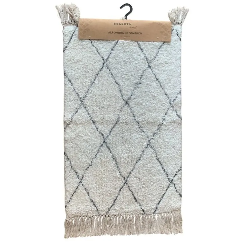 ALFOMBRA 50x80CM ROMBOS BLANCO Y NEGRO en Blanco - Textiles, Uruguay | Decohogar