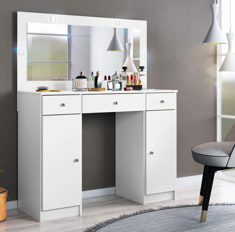 Tocador Con Espejo Luz Para Maquillaje Dormitorio Cajonera en Blanco - Cómodas, Uruguay | Soy Hogar, vista 3