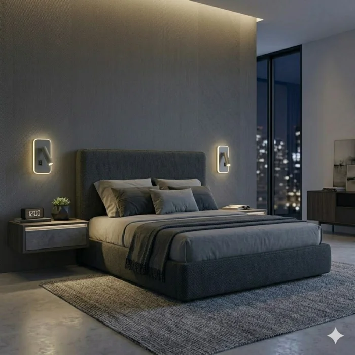 Portátil led de pared con SPOT móvil, DOBLE LUZ - PLATA en Plateado - Lámparas de mesa, Uruguay | Iluminica, vista 3