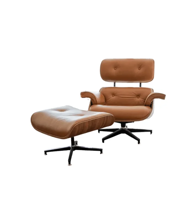 BUTACA EAMES CAMEL CON PUFF en Marrón - Butacas, banquetas y puffs, Uruguay | Más Infinito Casa