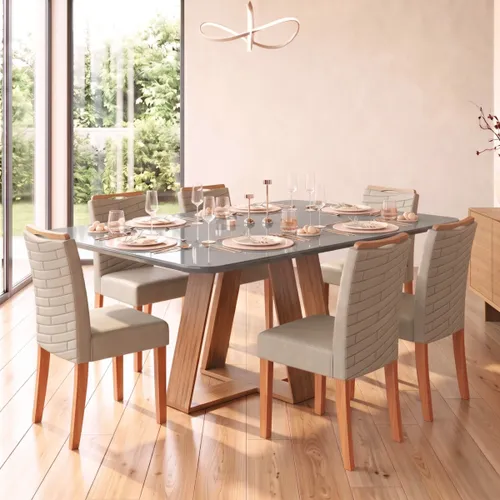 Juego De Comedor - 6 Sillas + Mesa Vidrio - Celeste - Marrón | Gris en Marrón - Mesas de comedor, Uruguay | Rústico Hogar