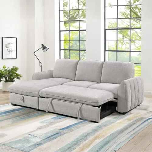 Rinconera Cama Thesi (C/Baúl) - Tela Microfibra - Chaise izquierdo - City 451 (Gris) en Gris - Sillones y sofás, Uruguay | NYR