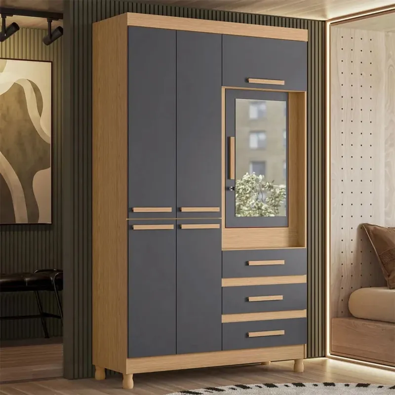Ropero con Espejo 6 puertas 3 Caj - Línea FIT - Gris Oscuro en Gris - Roperos y placares, Uruguay | Ecowood