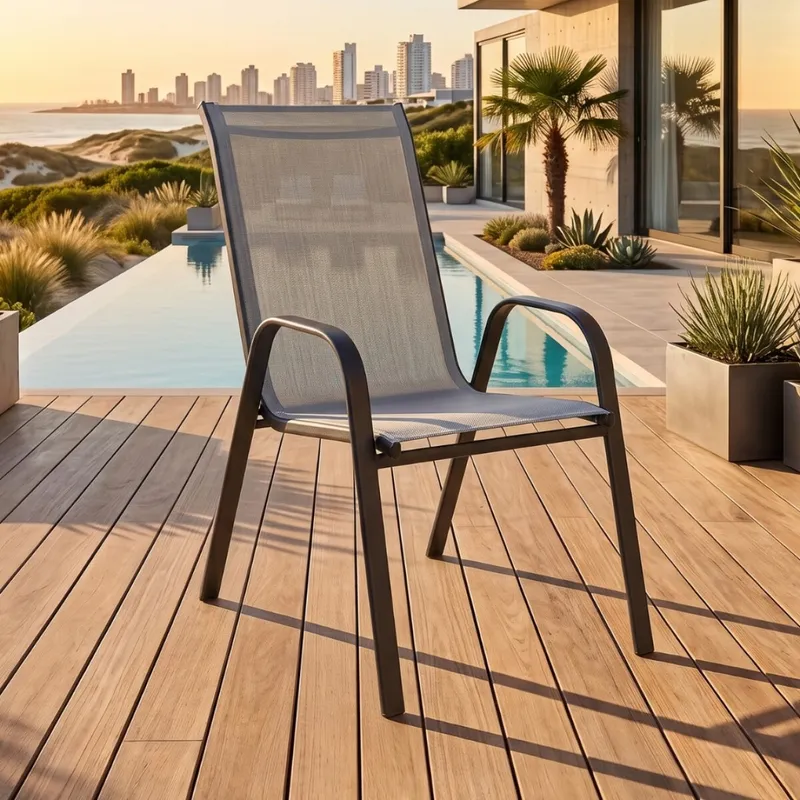 Silla de Jardín Textilina y Acero Apilable - Gris en Gris - Muebles para el exterior, Uruguay | Rústico Hogar