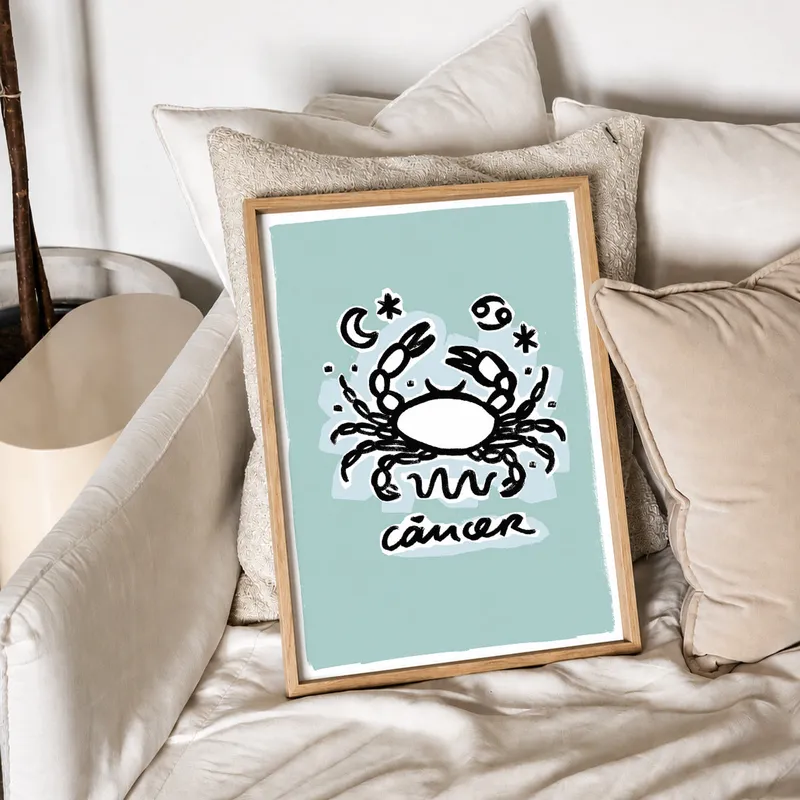 Cáncer - Cuadro Signo del Zodíaco en Celeste - Láminas, Uruguay | Kiosko de Mar