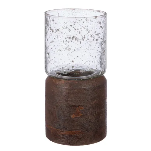FAROL DE MADERA MANGO D10x21CM MARRON TRANSPARENTE - Velas y Portavelas, Uruguay | Decohogar