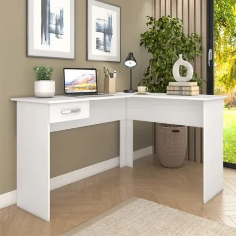 Promo Escritorio Esquinero + Biblioteca 5 Estantes - Blanco en Blanco - Bibliotecas, Uruguay | La Cueva Muebles, vista 12