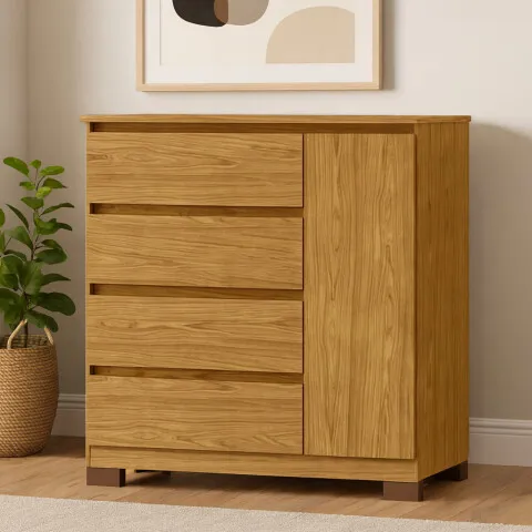Comoda Cajonera Vega para Dormitorio 4 Cajones con Rieles Telescópicos y 1 Puerta - Marrocos - Cómodas, Uruguay | Mulata