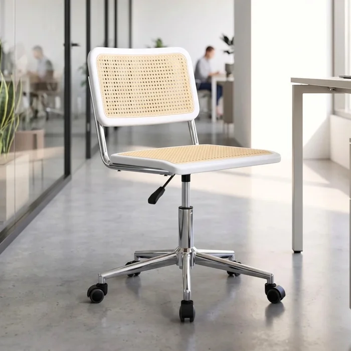 Silla De Escritorio Oficina Simil Rattan - Blanco en Blanco - Escritorios y sillas de escritorio, Uruguay | Ecowood