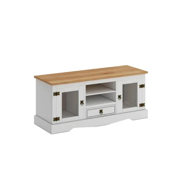 Rack 2 Puertas Vidrio Línea Monterrey - Blanco en Blanco - Muebles para TV, Uruguay | Ecowood