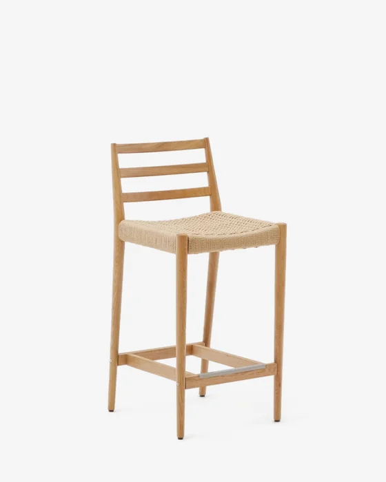 Taburete Analy respaldo madera maciza roble acabado natural y asiento cuerda 70cm FSC 100% en Madera natural - Butacas, banquetas y puffs, Uruguay | Kavehome