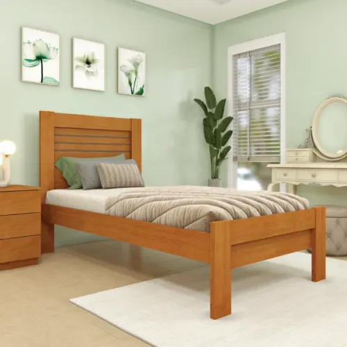 Cama Safira 1 Plaza en Madera natural - Dormitorio, Uruguay | Palermo Casa Deco